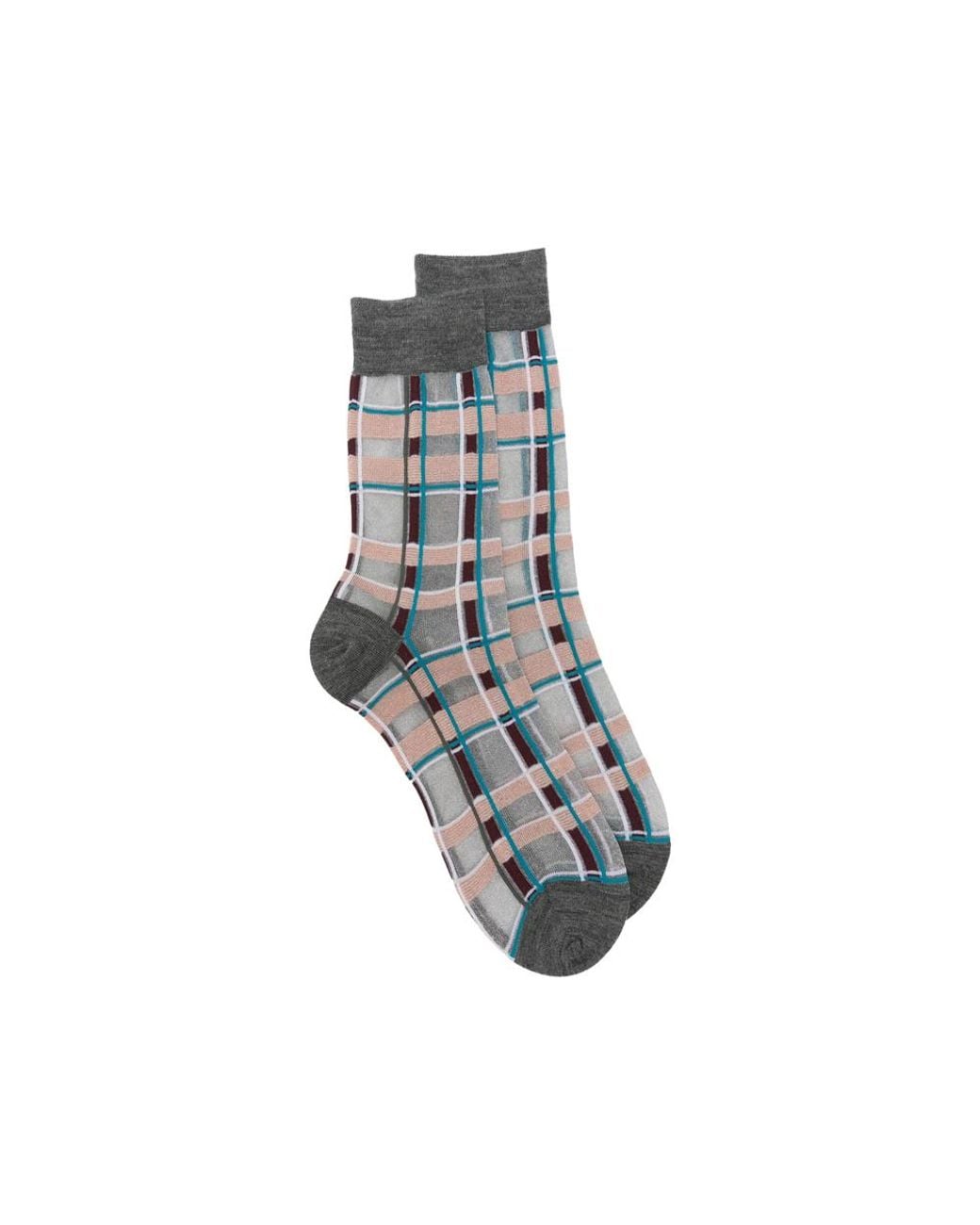 ANT45 Blue Brill Short Check Metallic-Thread Socks