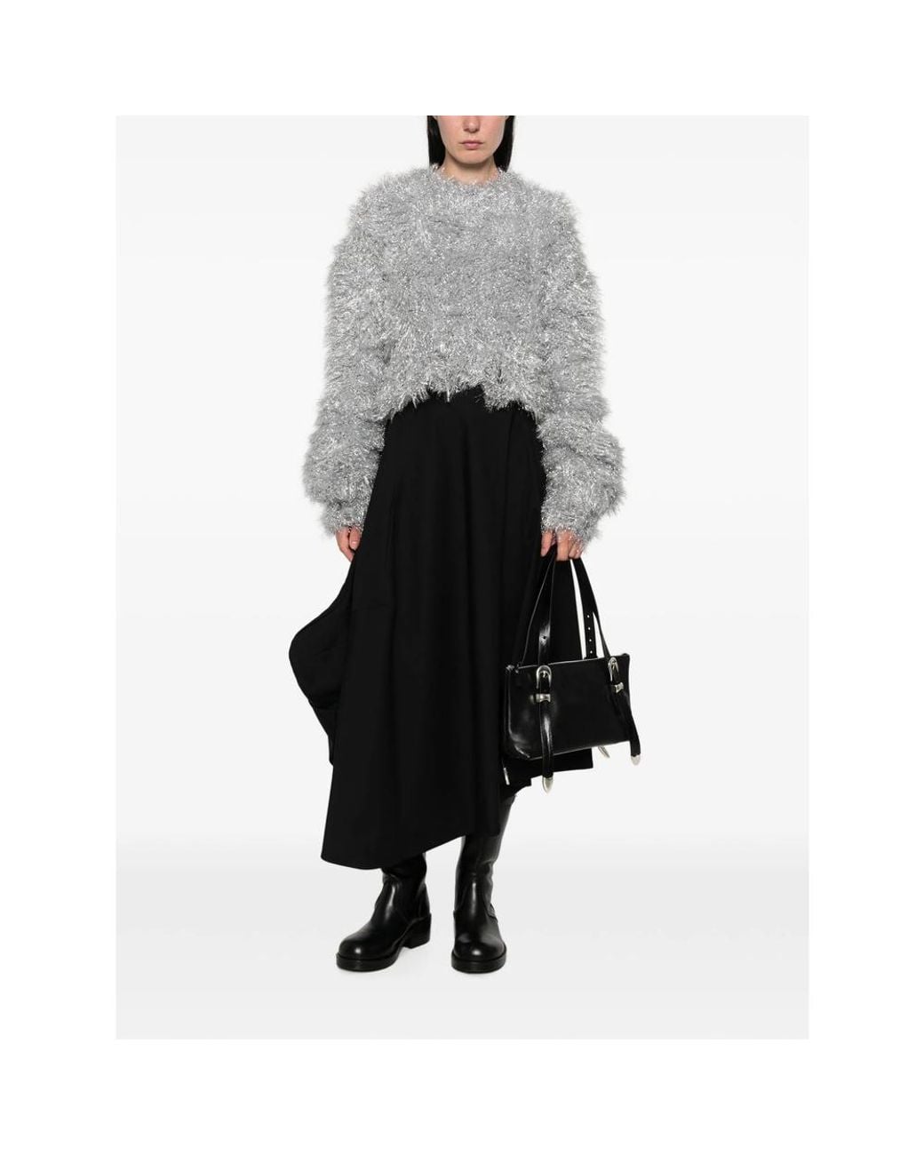 Junya Watanabe Gray Tinsel-Effect Cropped Sweater