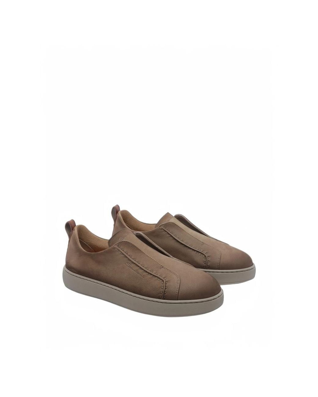 Santoni Brown Slip-On Leather Sneakers for men