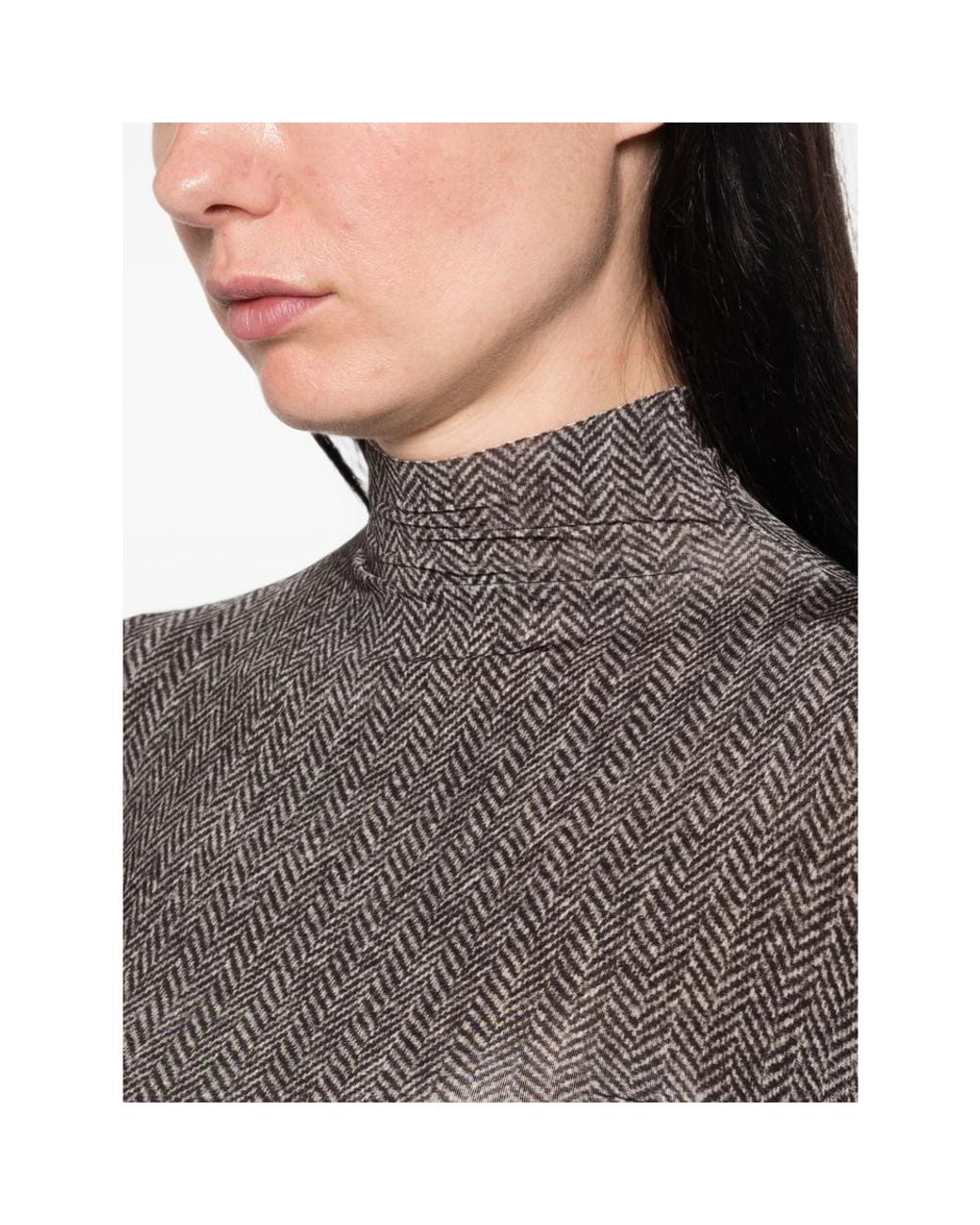Maison Margiela Gray Herringbone-Print Long-Sleeve Bodysuit