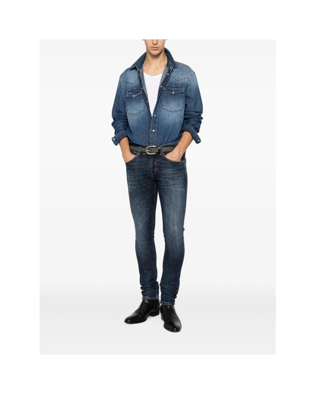 Dondup Blue Faded Whiskered Jeans for men