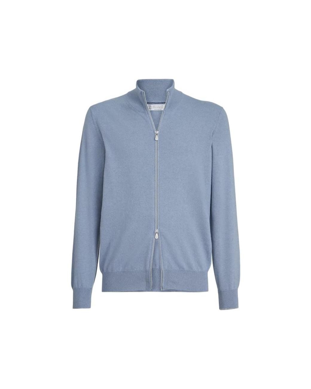Brunello Cucinelli Blue Cashmere Turtleneck Cardigan With Zipper for men
