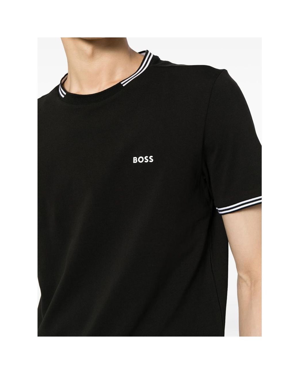 Boss Black Stretch-Cotton T-Shirt With Stripes And Logo for men
