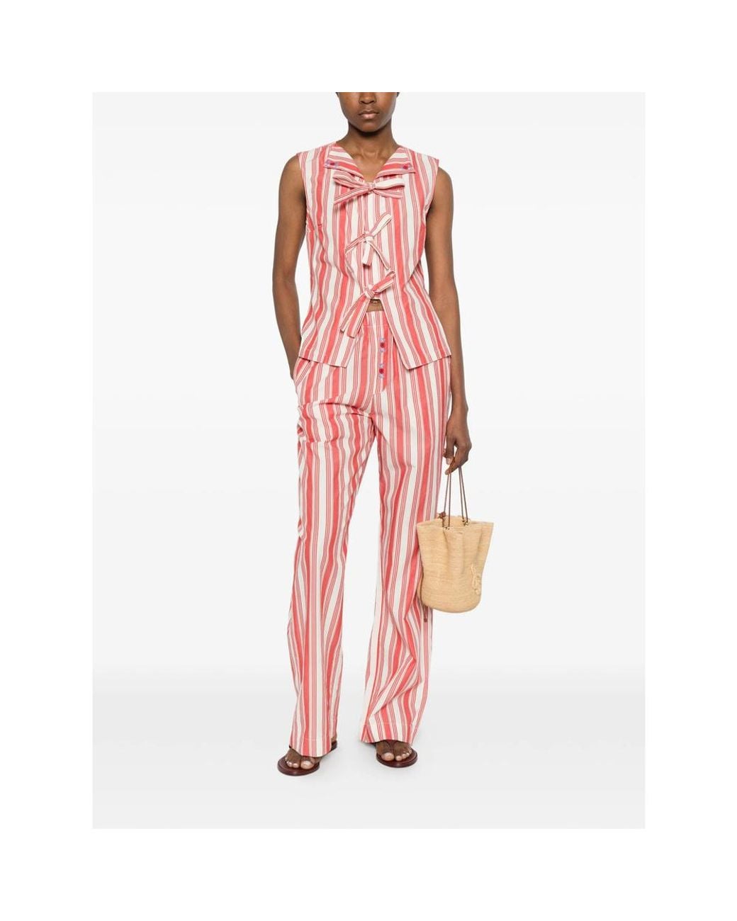 Stine Goya Pink Striped Tie-Front Top