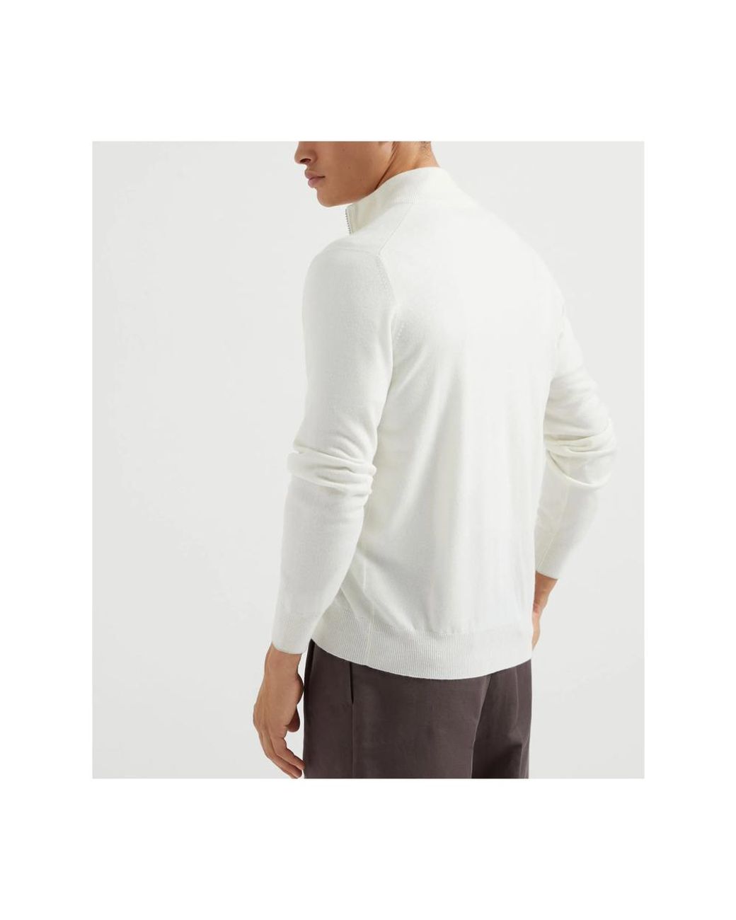 Brunello Cucinelli White Cashmere High-Neck Cardigan With Zipper for men