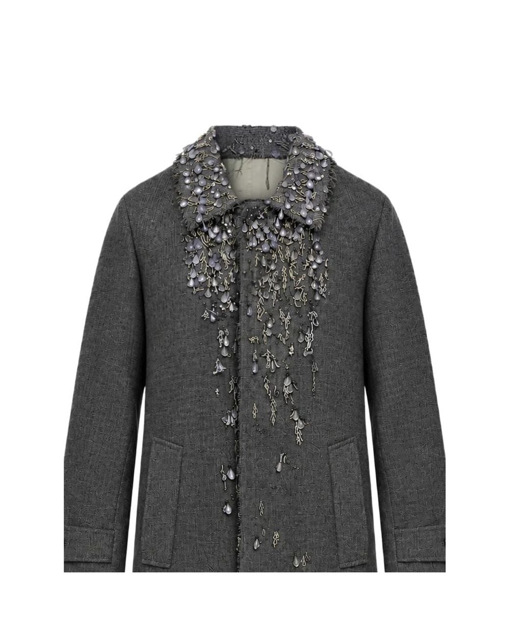 Prada Gray Single-Breasted Mouliné Prince Of Wales Check And Embroidered Twill Coat