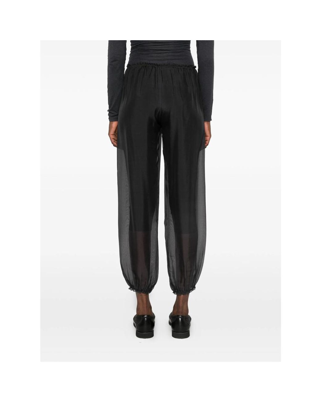 Paloma Wool Black Elasticated Ruffled-Trim Trousers