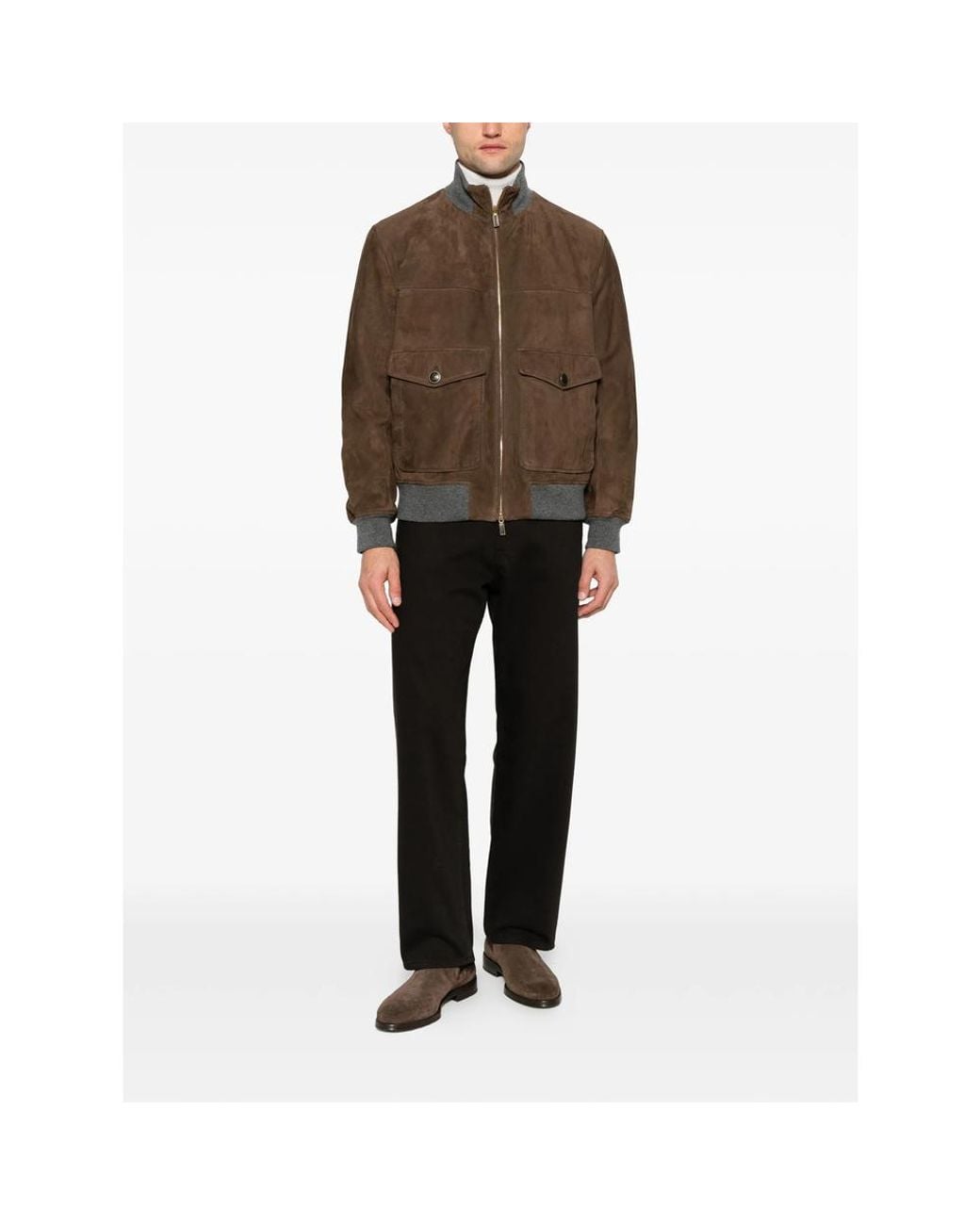 Brunello Cucinelli Brown Suede-Finish Panelled Jacket for men