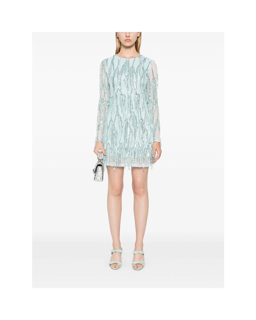 ROTATE BIRGER CHRISTENSEN Blue Long Sleeve Mini Dress