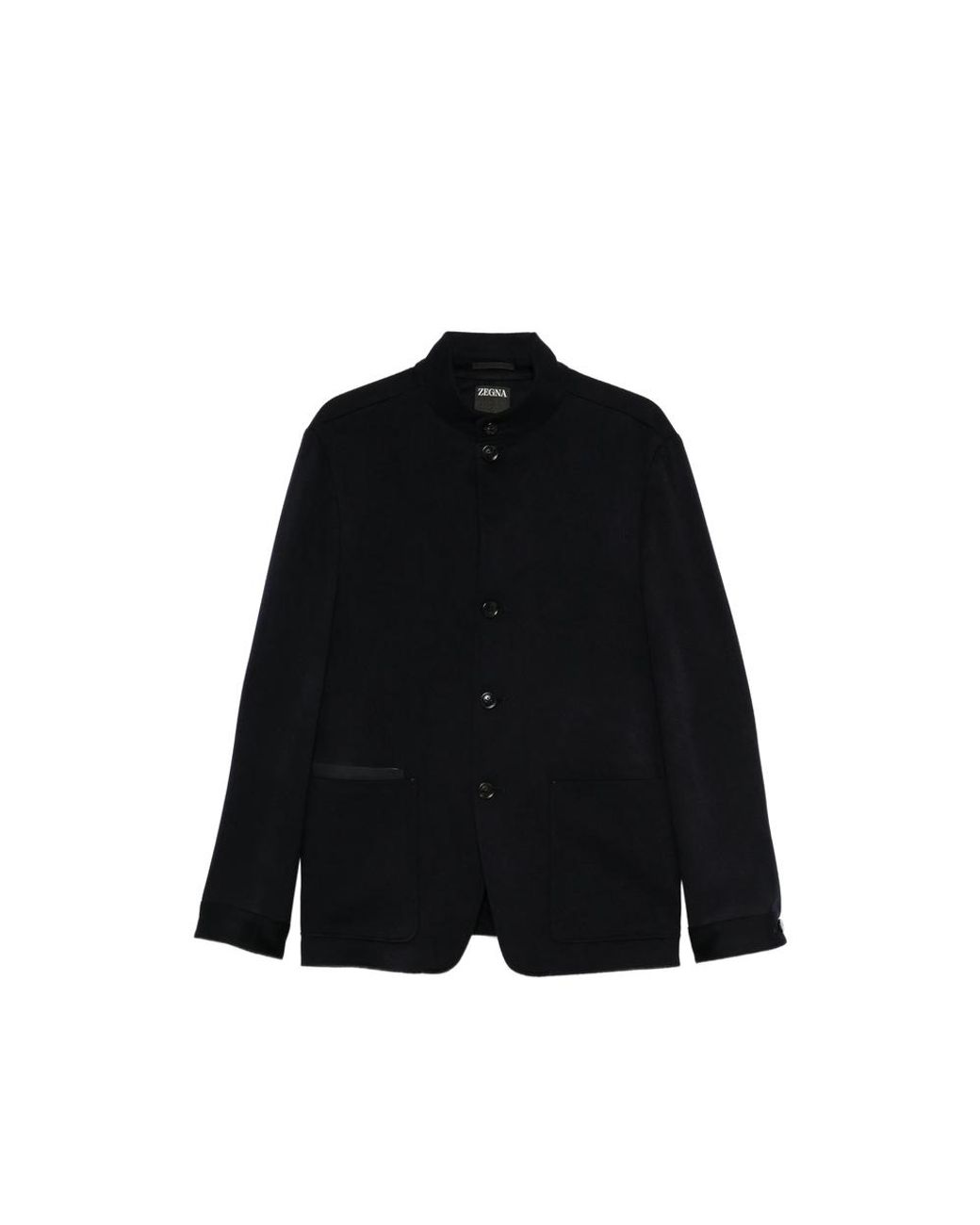 Zegna Black Mandarin-Collar Patch-Pocket Jacket for men