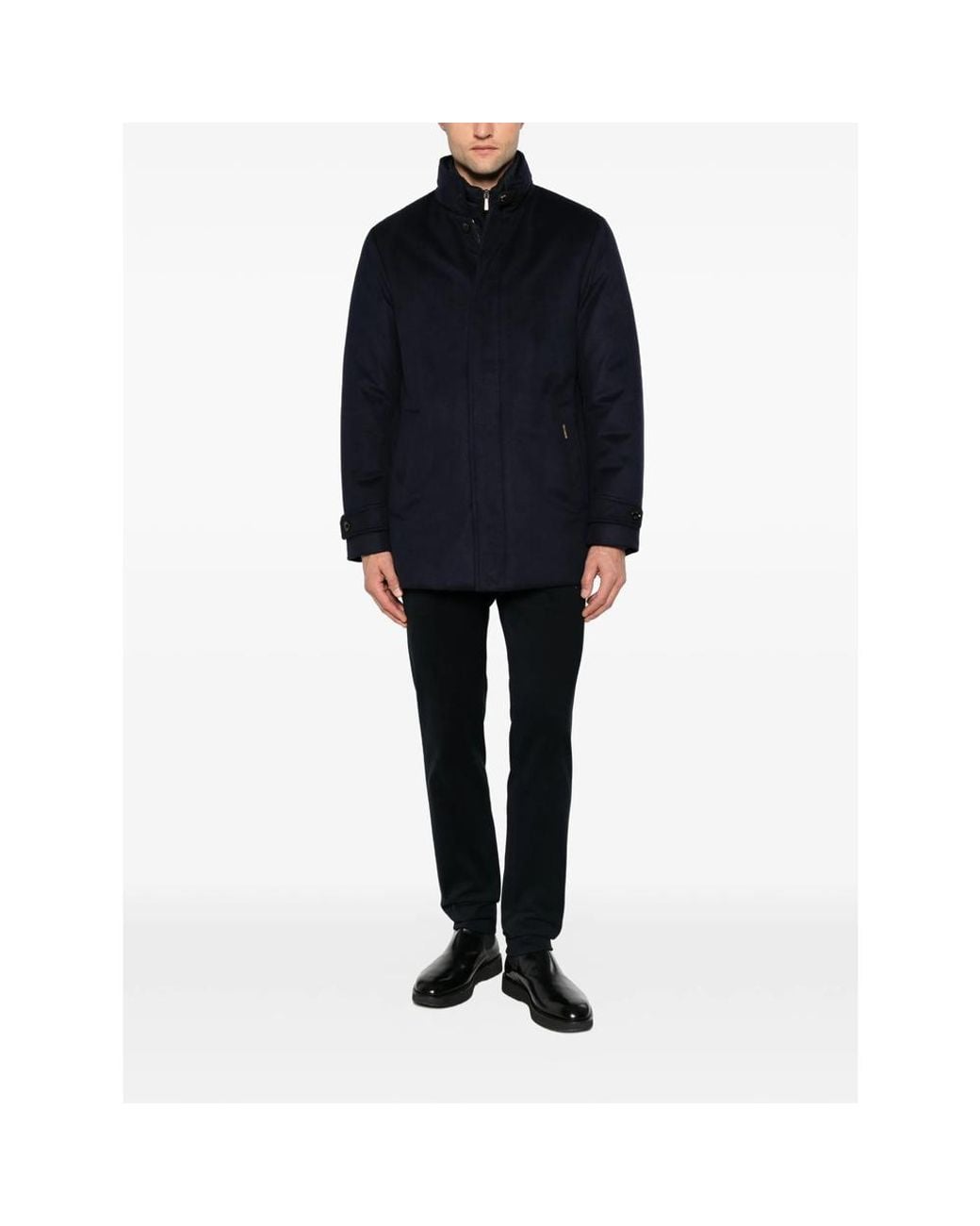 Moorer Blue High-Neck Buttoned Jacket for men