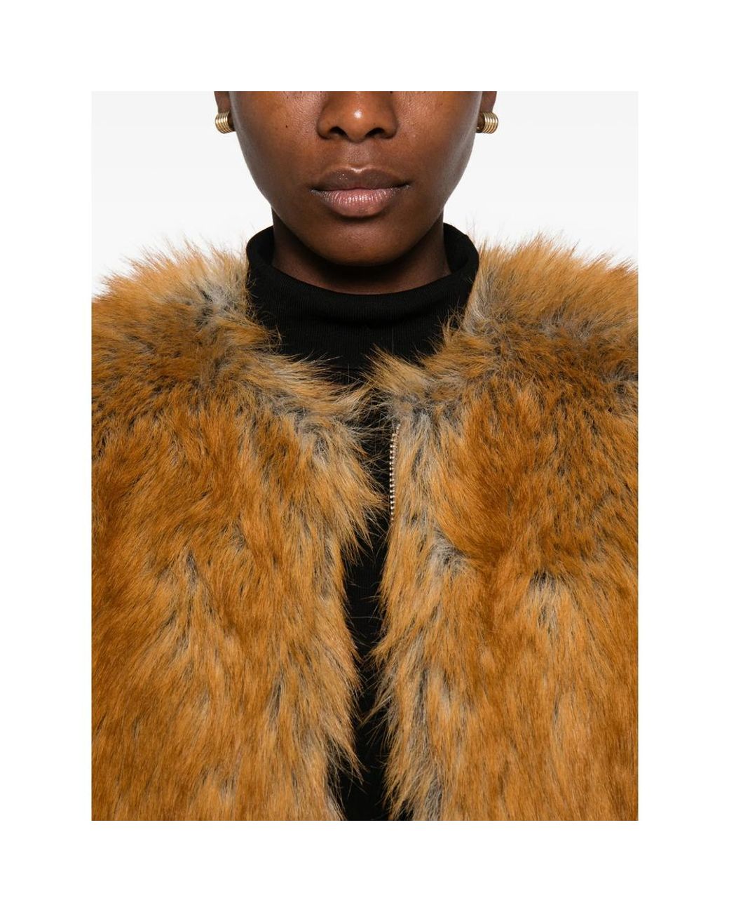 STAND Brown Karly Faux-Fur Collarless Jacket
