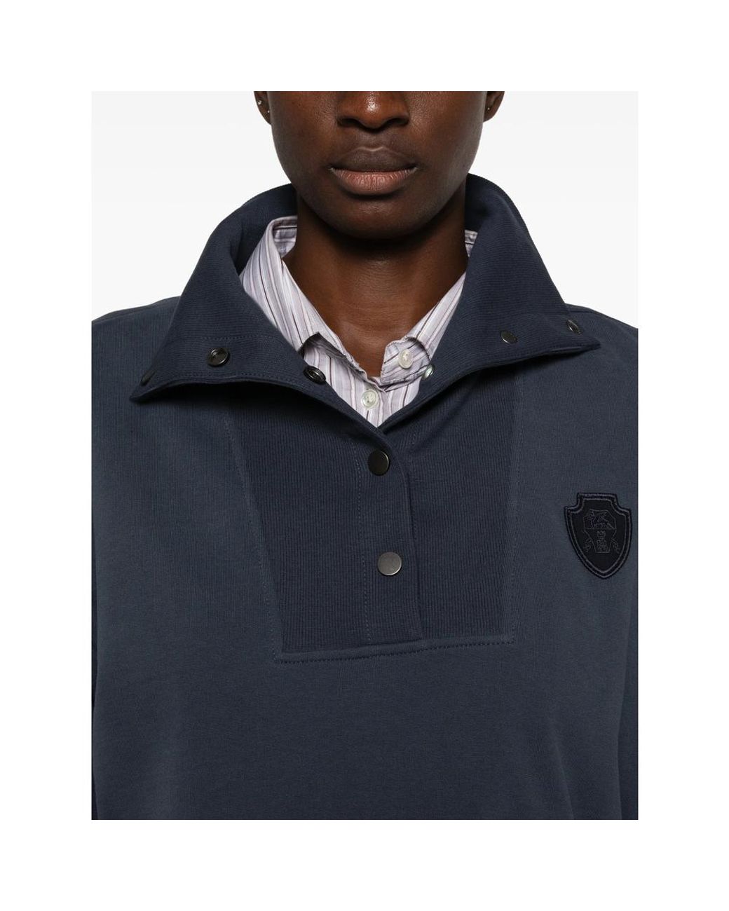 Brunello Cucinelli Blue Logo-Detail Cotton Polo Shirt
