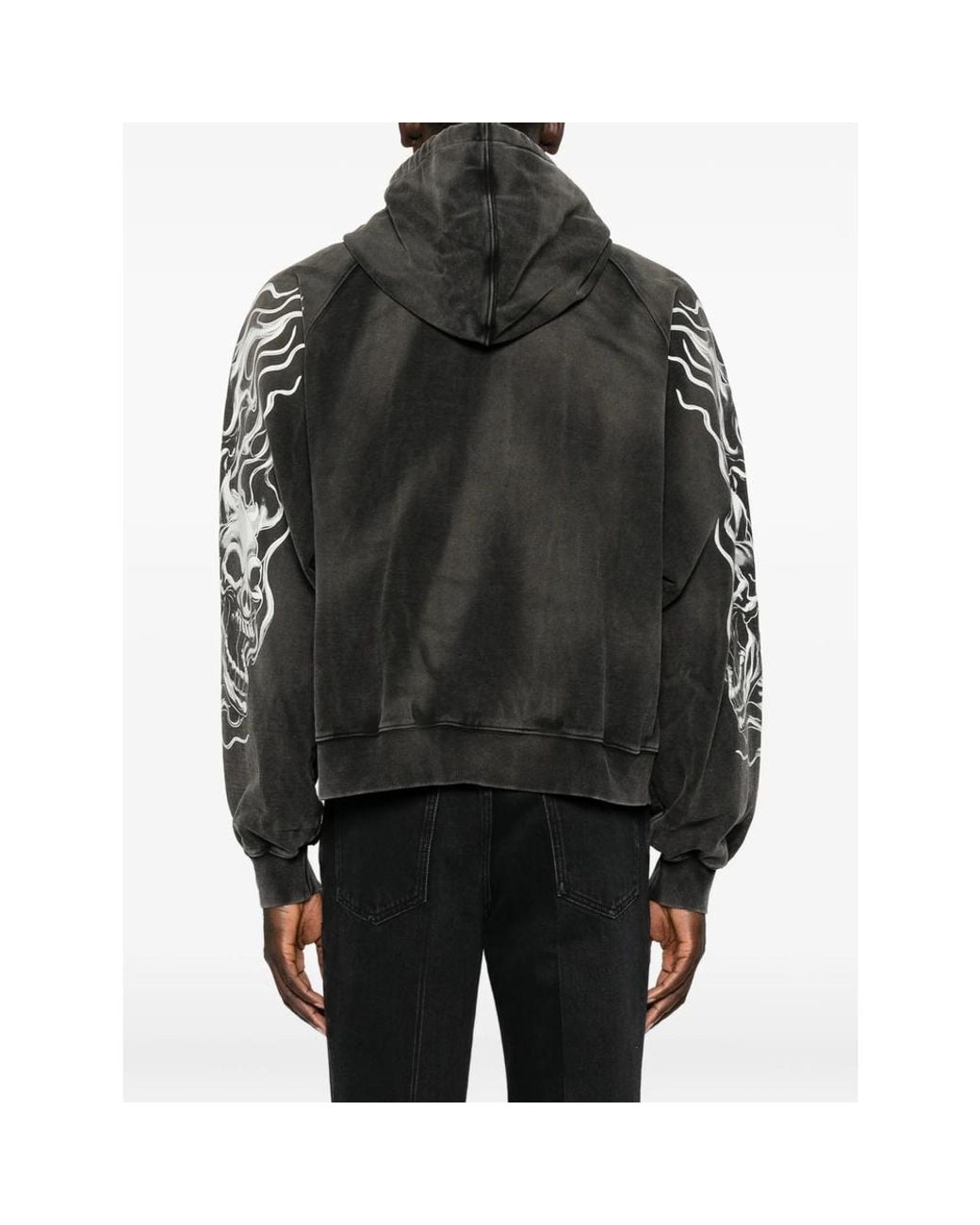 THUG CLUB Black Graphic-Print Zip-Up Hoodie for men