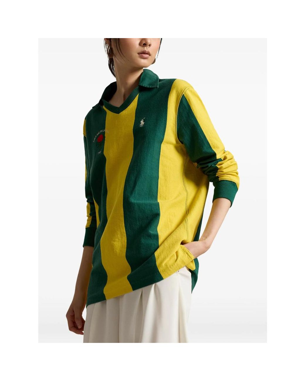 Ralph Lauren Yellow Striped V-Neck Polo Top
