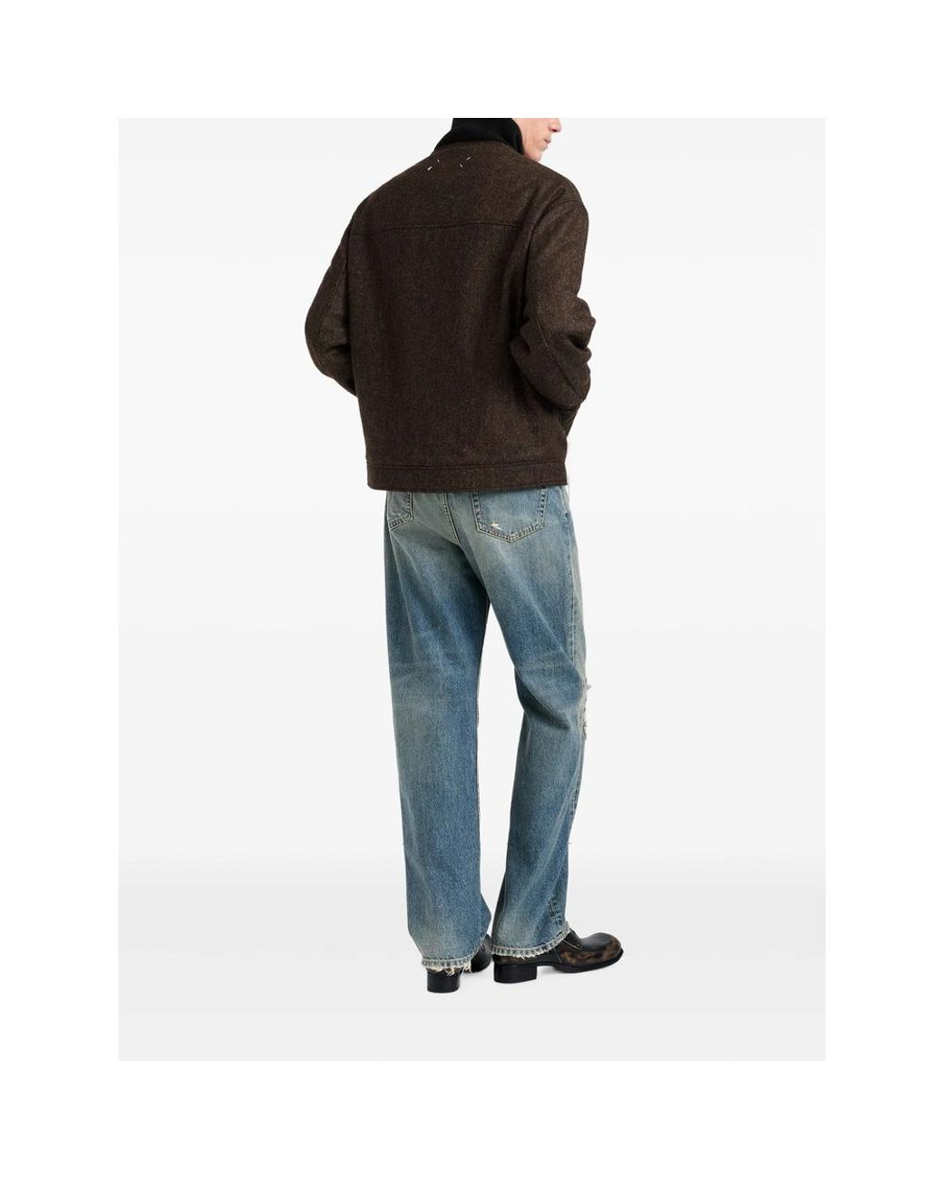 Maison Margiela Black Herringbone-Pattern Zipped Bomber Jacket for men