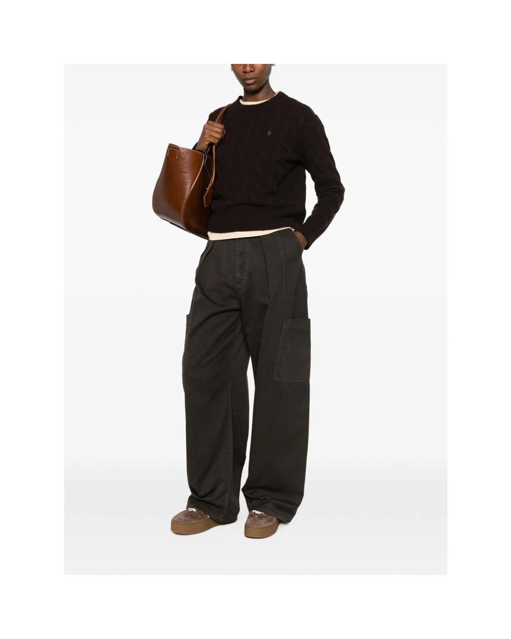 Ralph Lauren Black Cable-Knit Embroidered-Logo Sweater
