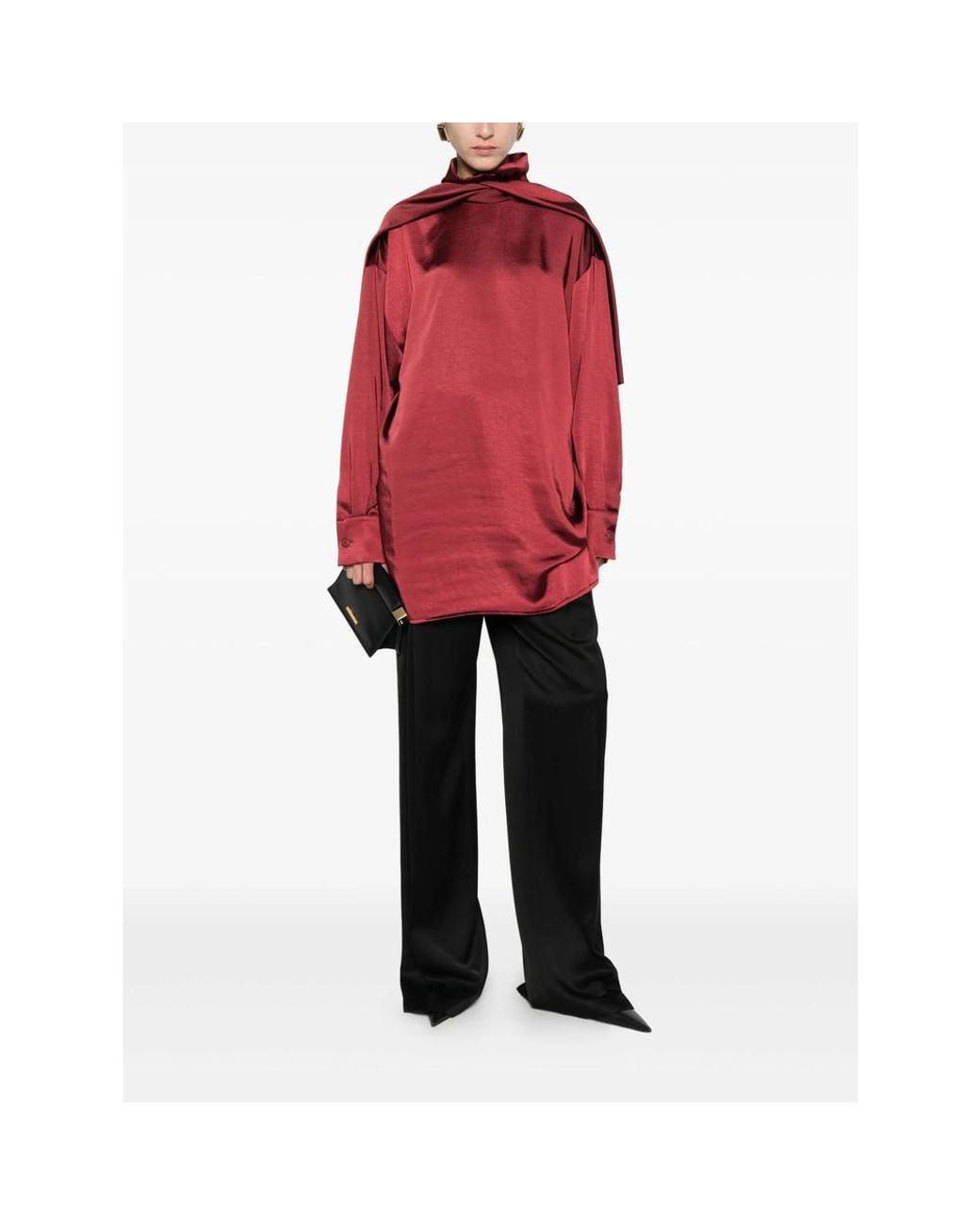 THE NINA STUDIO Red Cowl-Neck Blouse