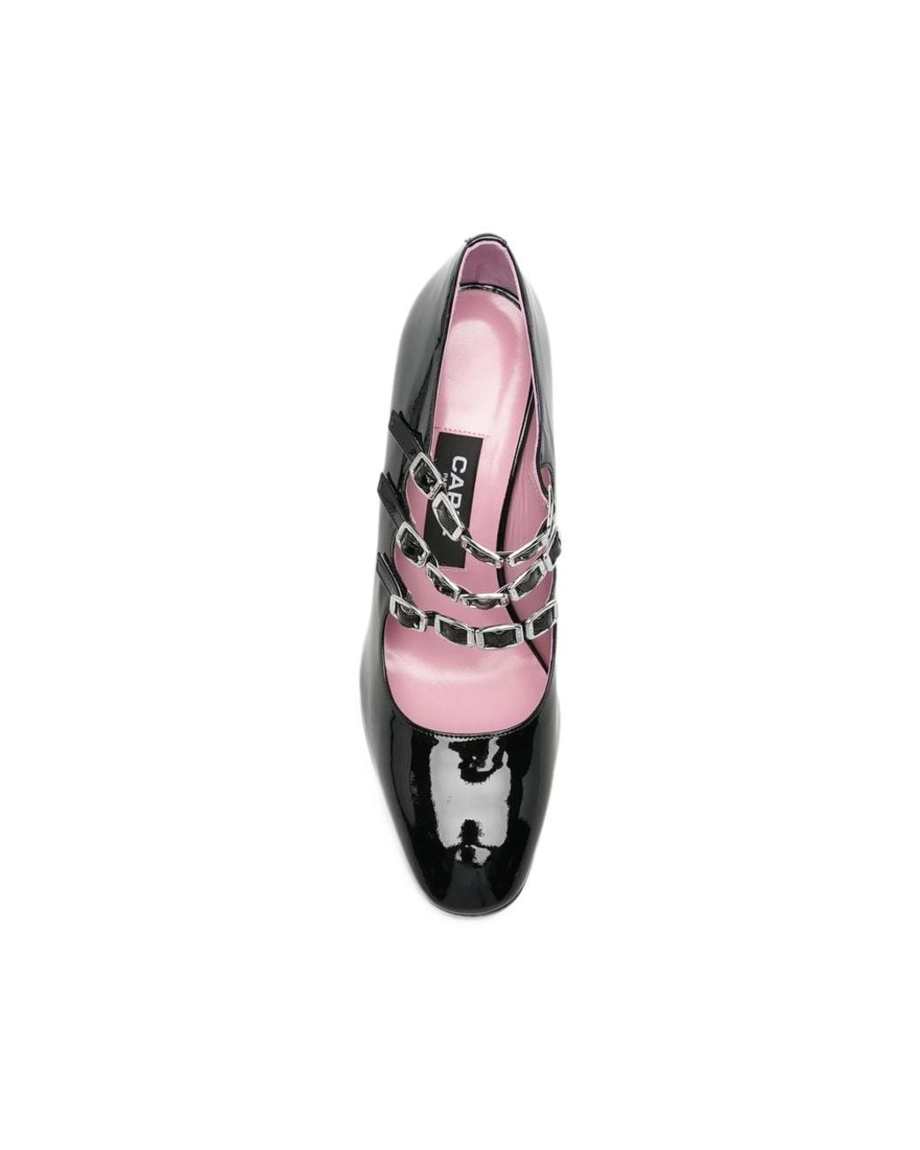 CAREL PARIS Black Patent-Leather Triple-Strap Pumps