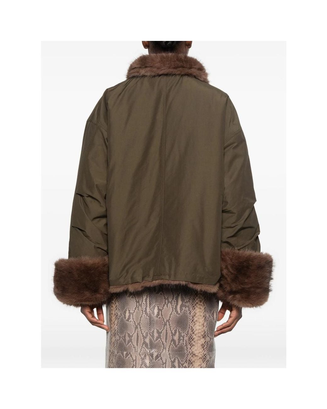 LA PISCINE Brown Faux-Fur Trim Reversible Jacket