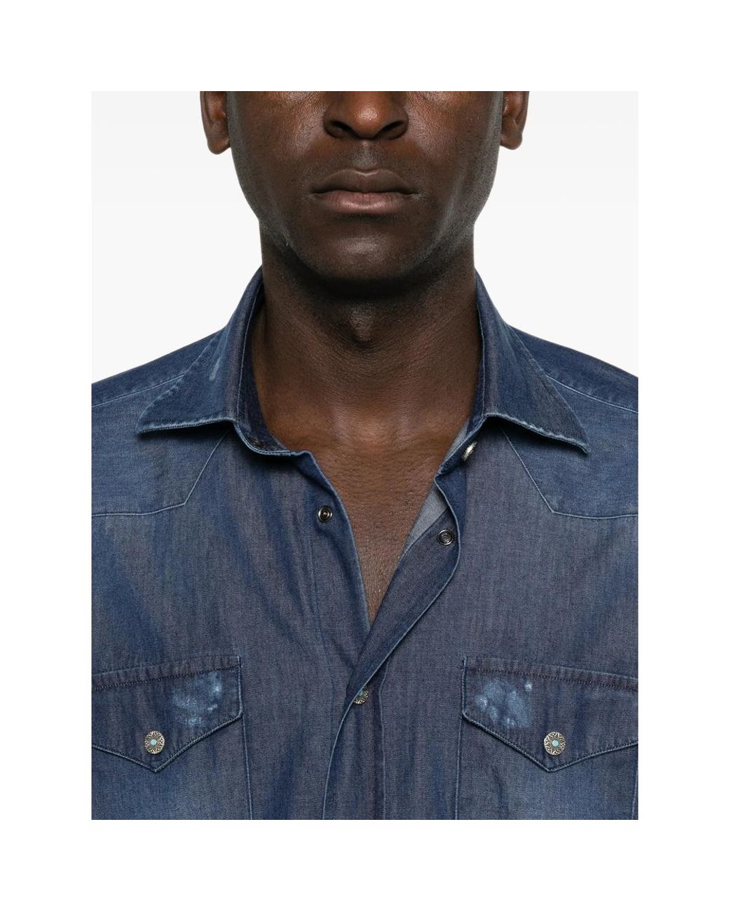 Sartorio Napoli Blue Faded Western-Style Shirt for men