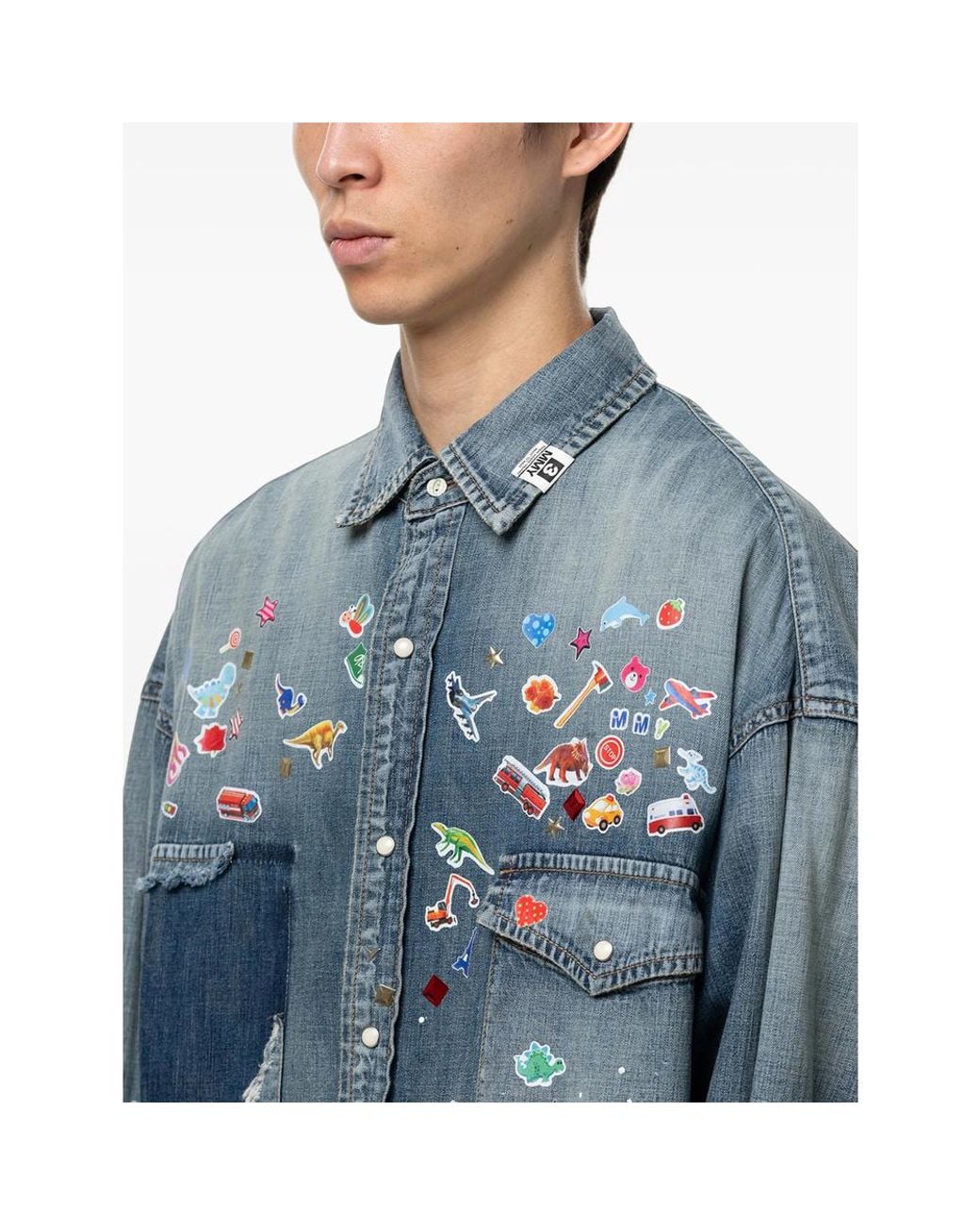 Maison Mihara Yasuhiro Blue Kids Sticker Printed Denim Shirt for men