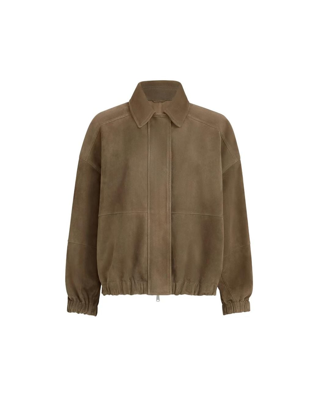 Brunello Cucinelli Green Couture Suede Outerwear Jacket With Shiny Zipper Pull