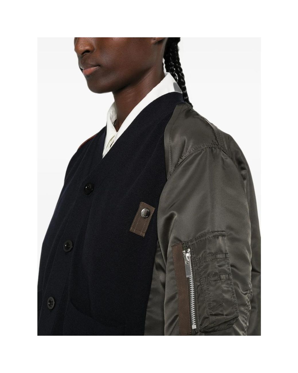 Sacai Black Panelled Hybrid Bomber Jacket