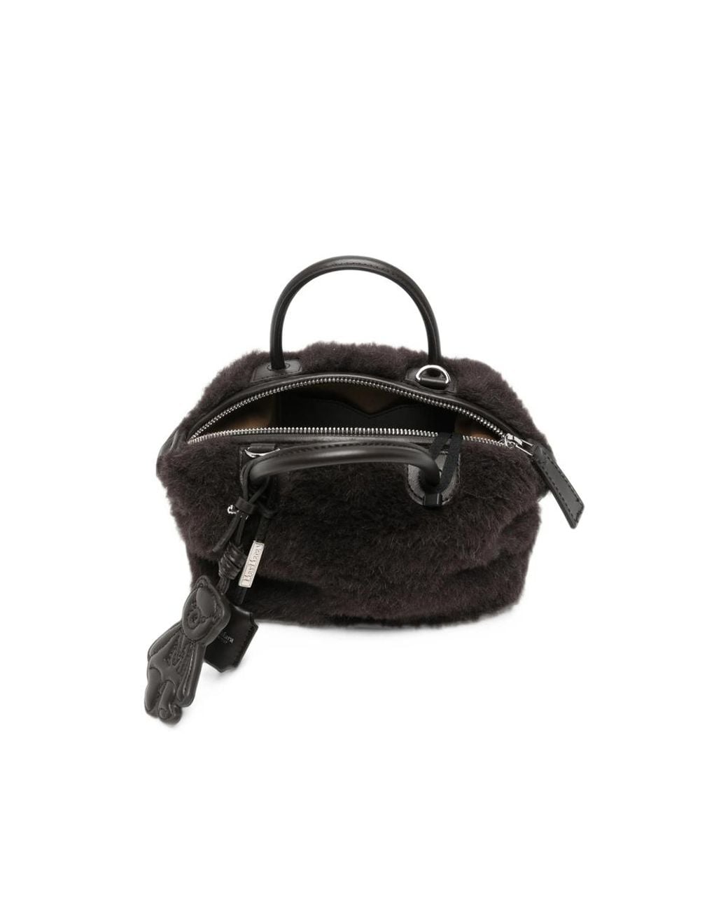 Max Mara Black Mxatedholdalls1 Teddy-Texture Bear-Charm Tote Bag