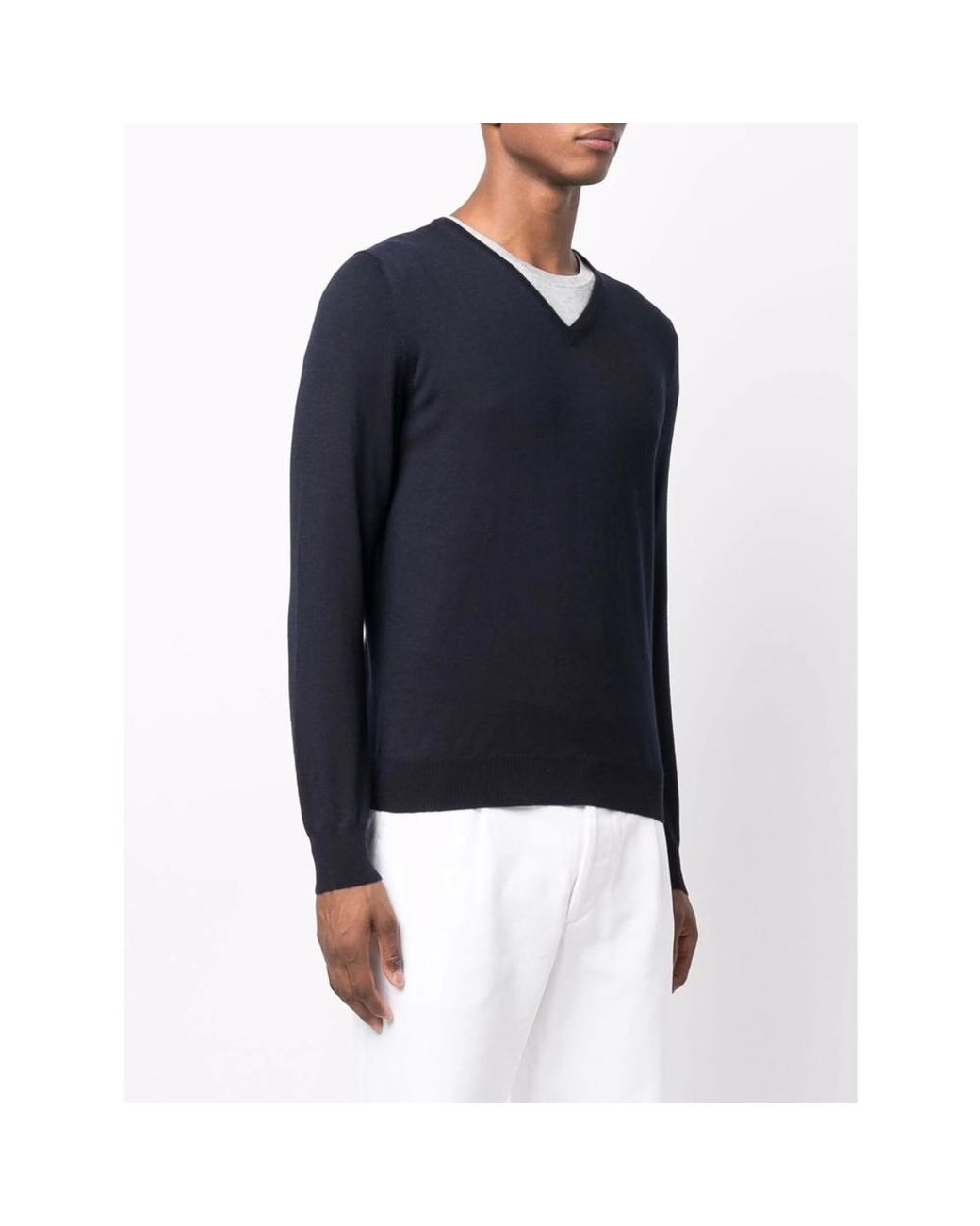 La Fileria Blue Wool V-Neck Jumper for men
