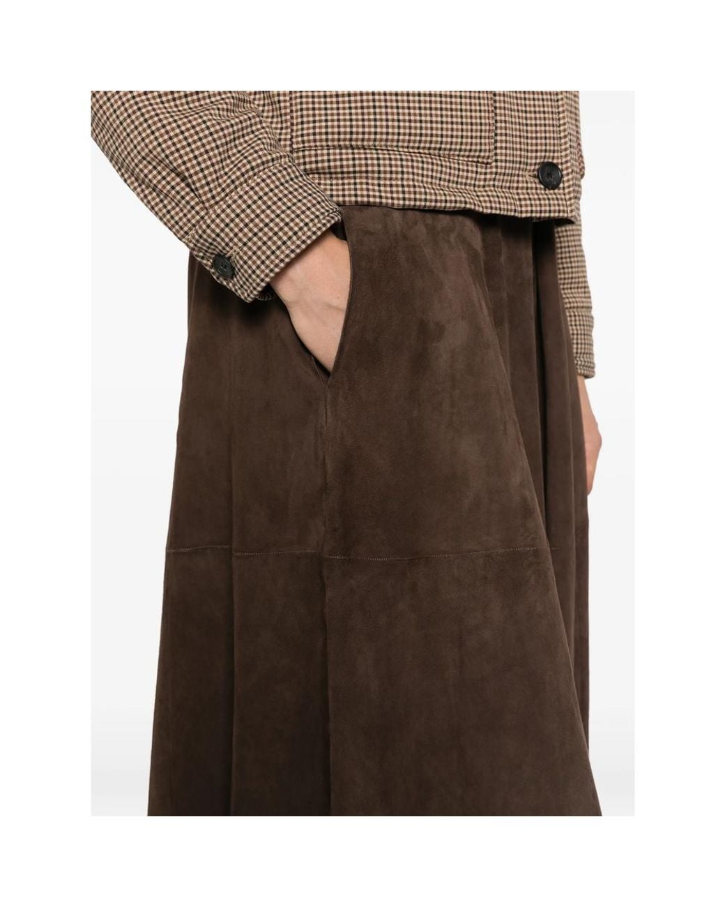 Antonelli Brown Panelled Suede Maxi Skirt