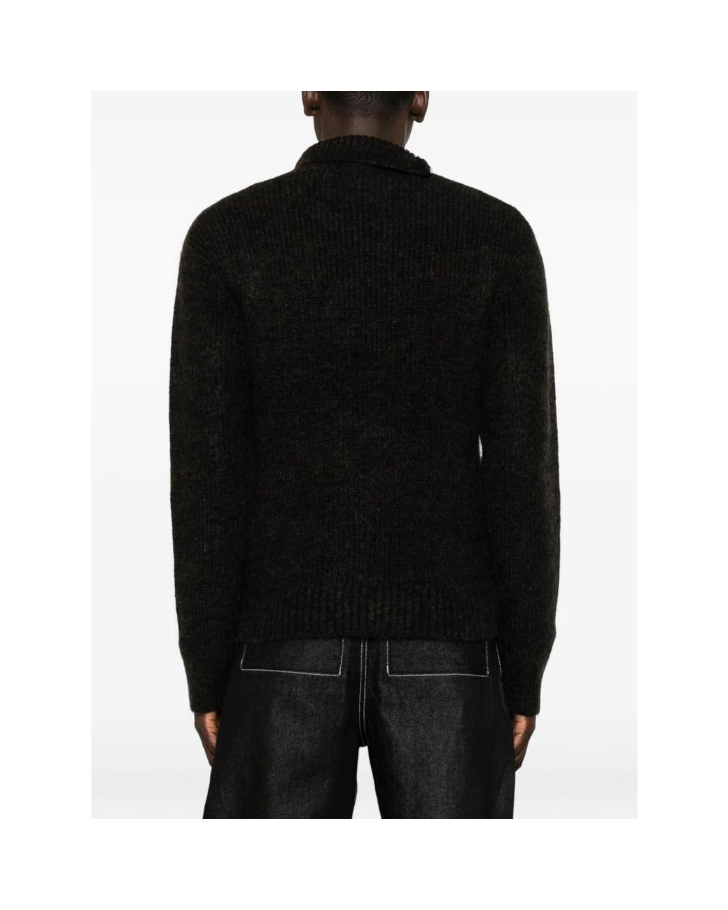 Entire studios Black Zip-Neck Ribbed Sweater for men