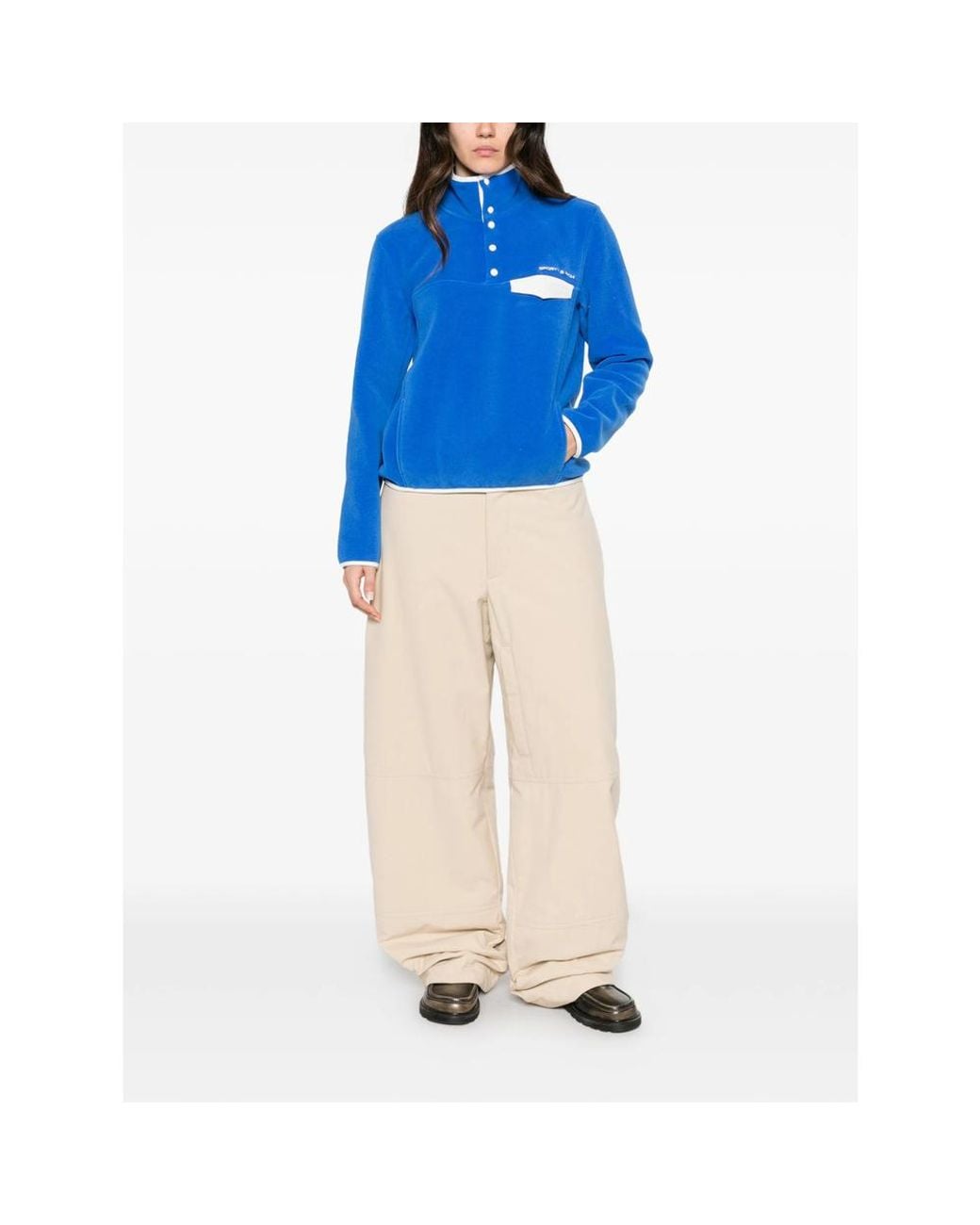 Sporty & Rich Blue Fleece-Texture Logo-Embroidered Sweatshirt
