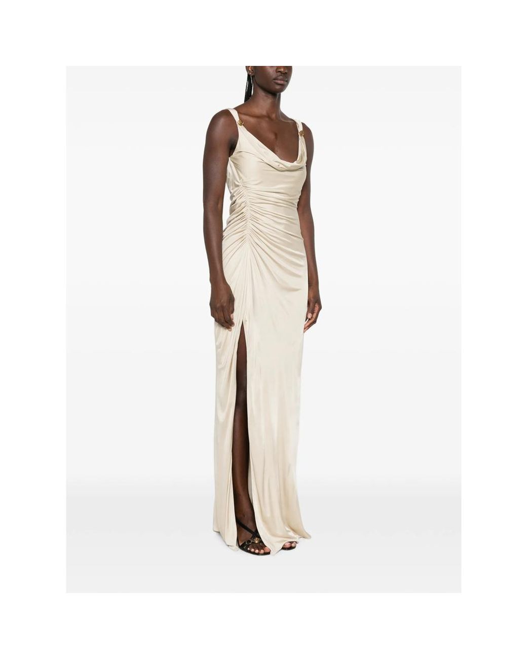 Versace White Ruched Maxi Dress