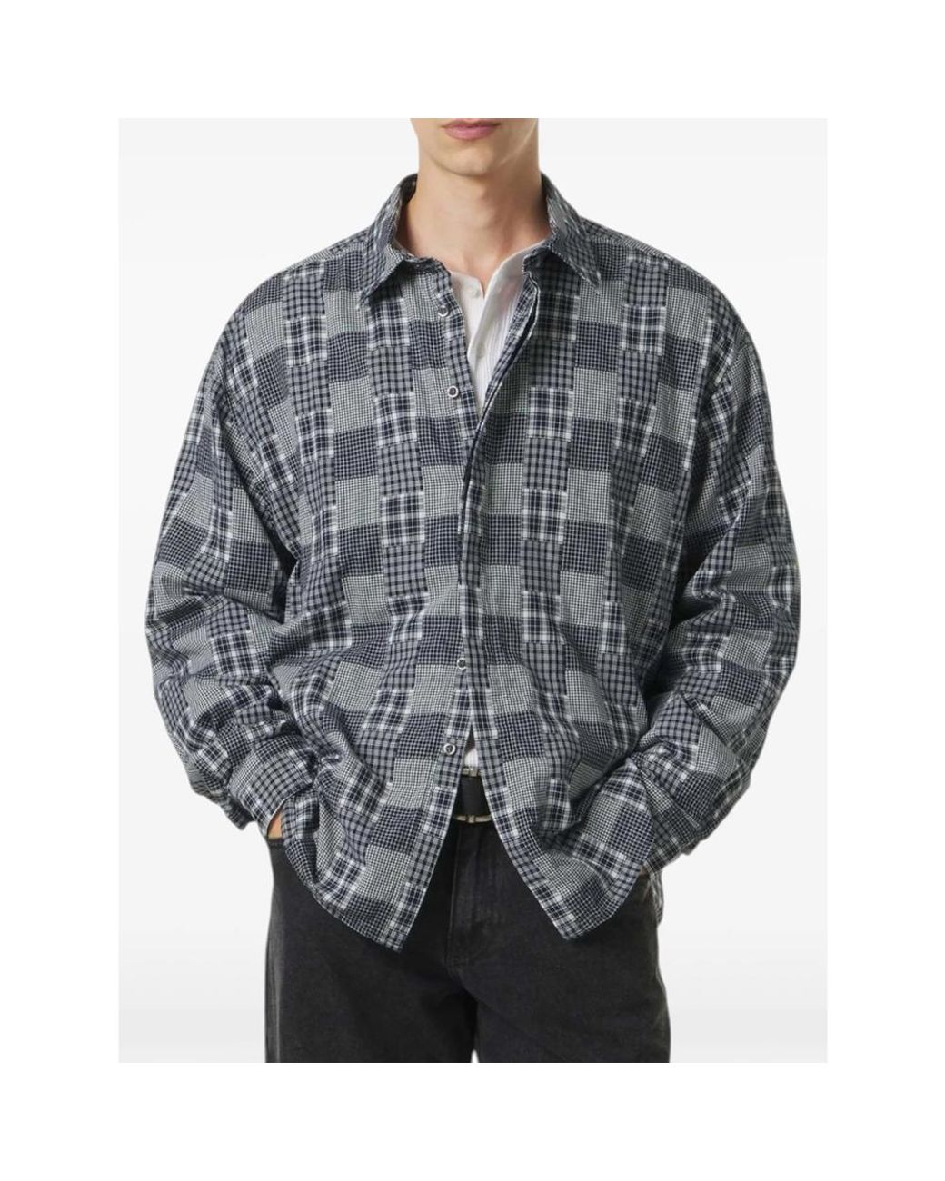 ERL Gray Plaid Patchwork Shirt for men