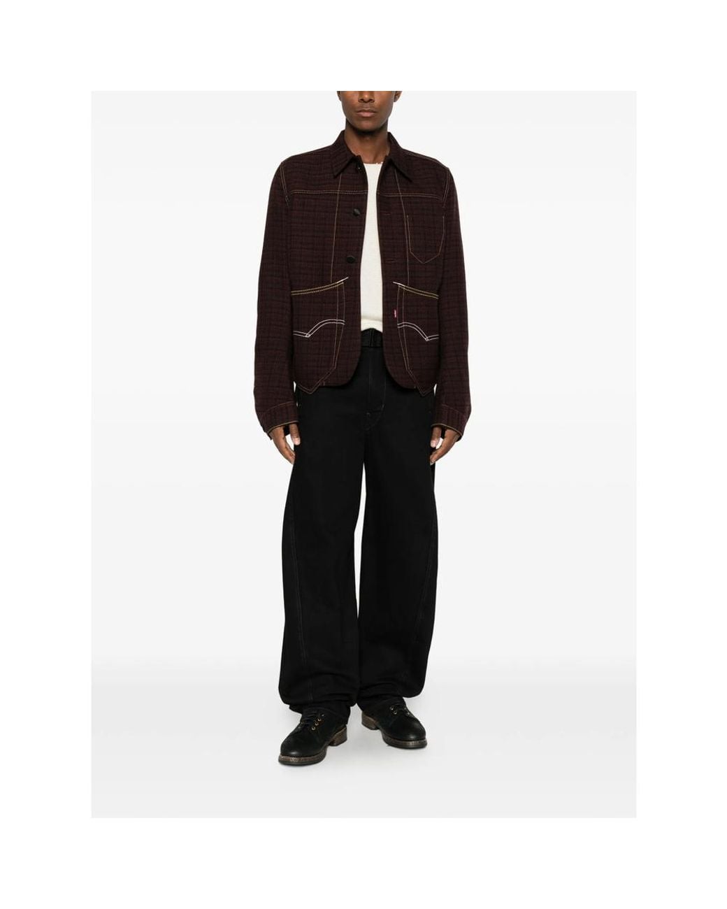 Junya Watanabe Brown X Levi's Check Contrast-Stitch Shirt Jacket for men