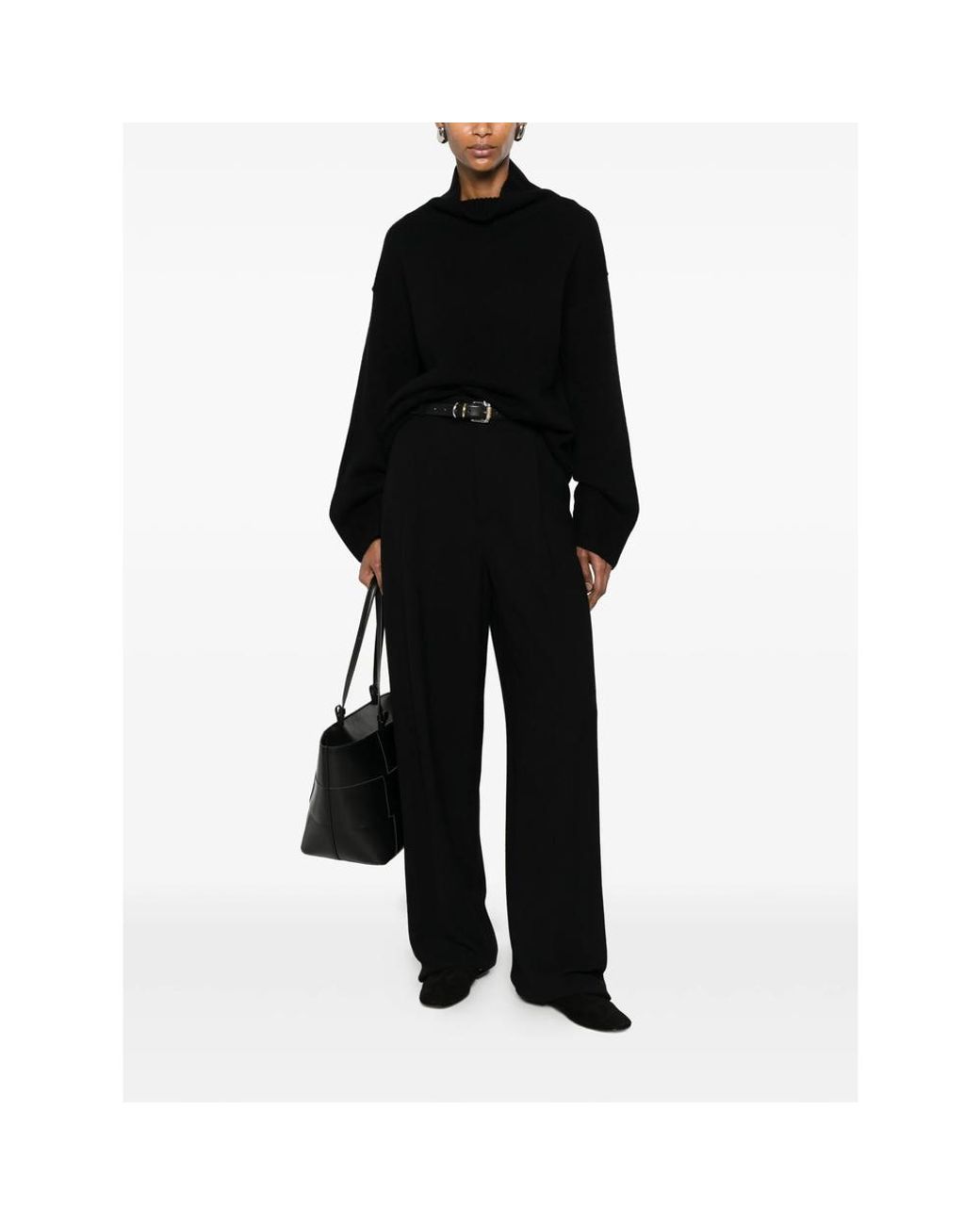 Soft Goat Black Roll-Neck Ribbed-Trim Sweater