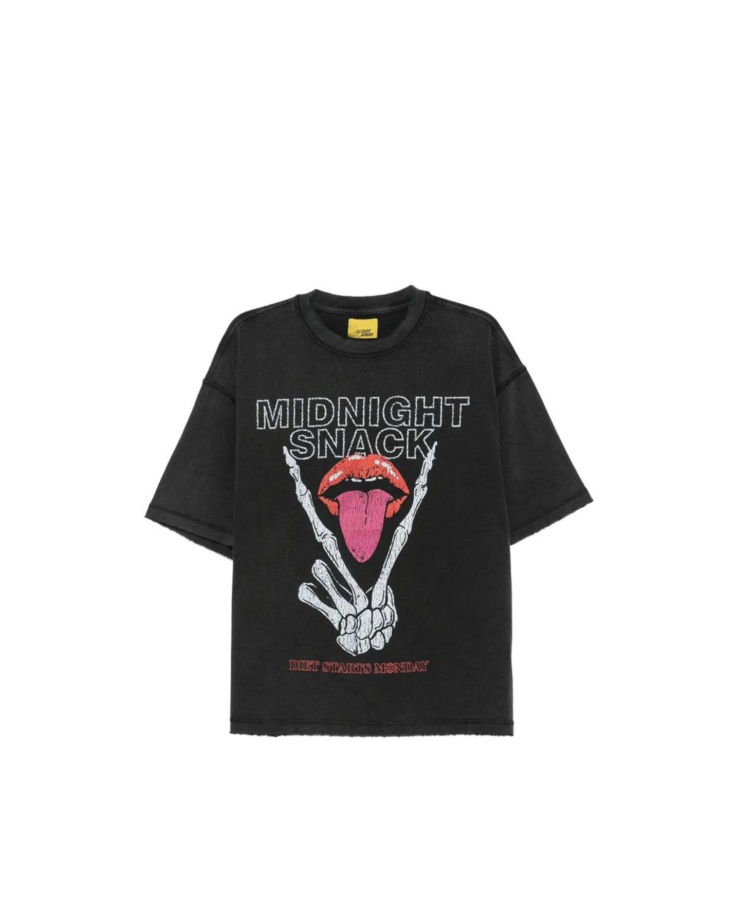 DIET STARTS MONDAY Black Graphic-Print Raw-Edge T-Shirt for men