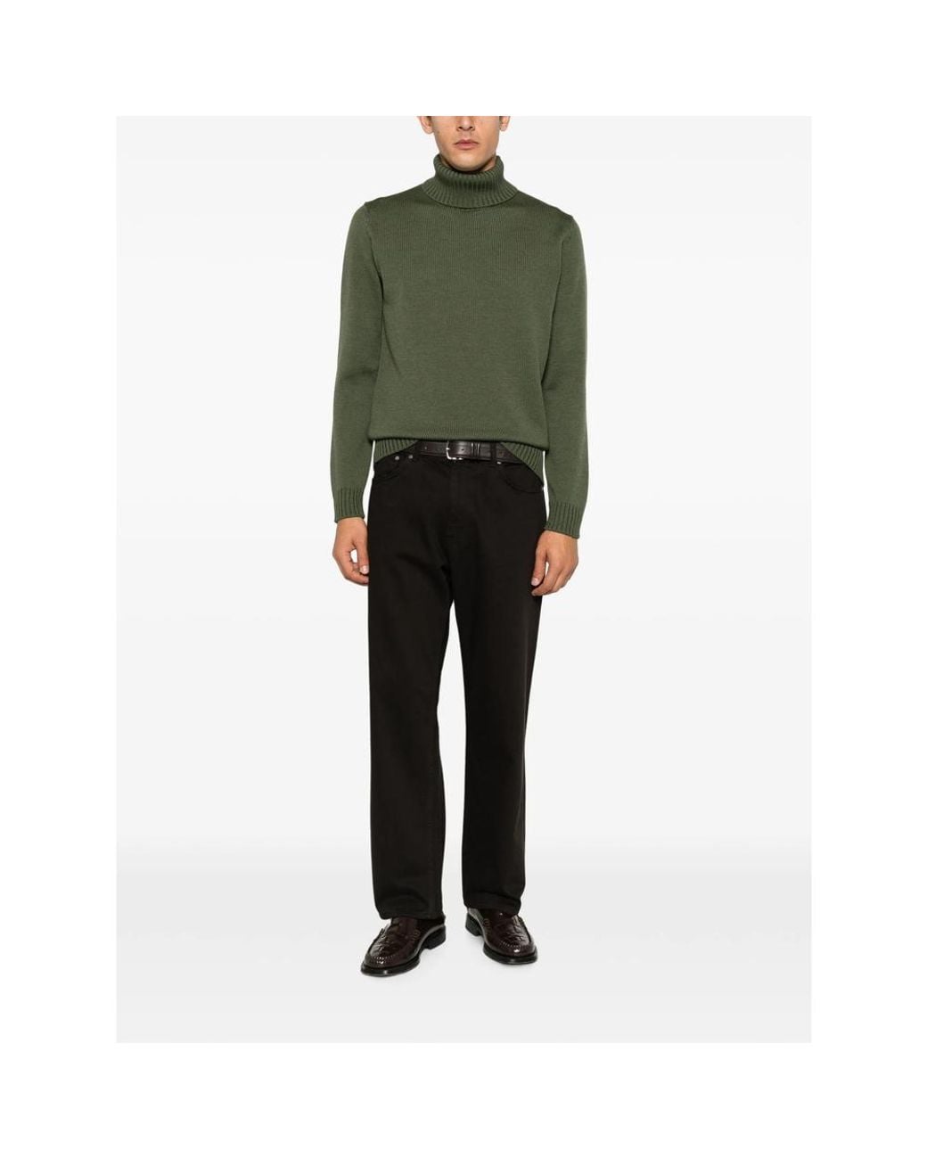 ZANONE-SLOWEAR Green Roll-Neck Ribbed Sweater for men
