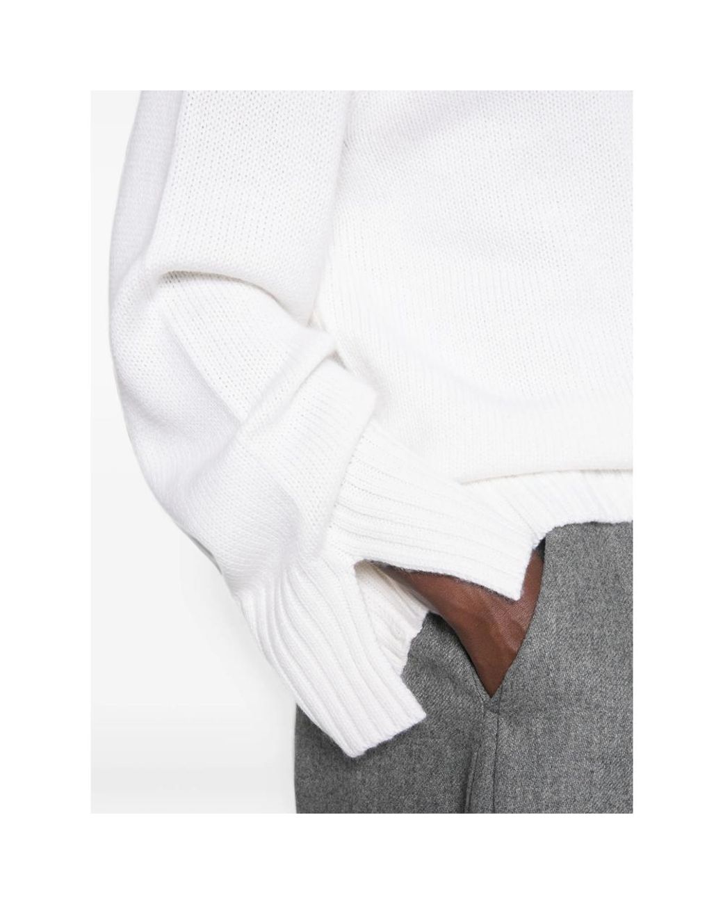 Allude White Ribbed Roll-Neck Sweater