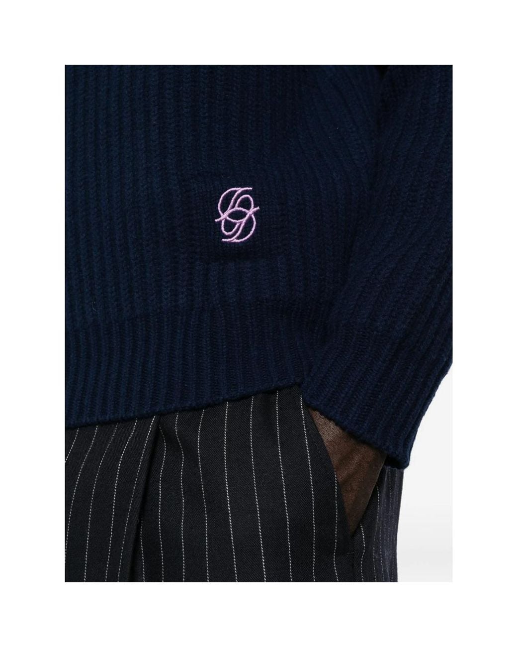 Drole de Monsieur Blue Striped-Collar Quarter-Zip Sweater for men