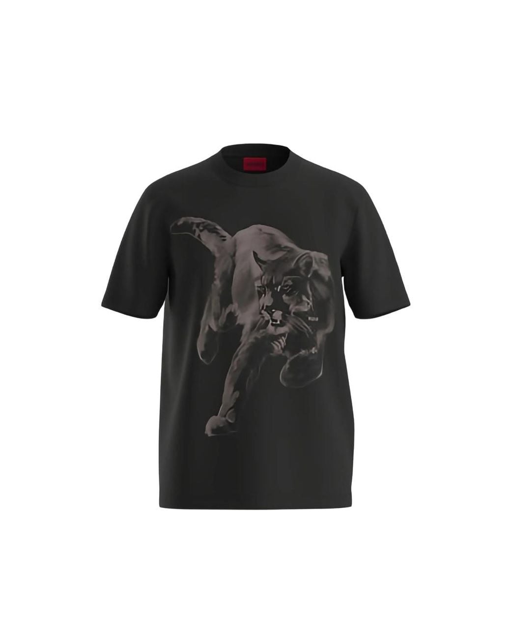 HUGO Black Cotton-Jersey T-Shirt With Graphic Print for men