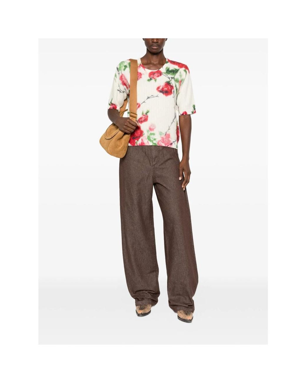 Blumarine Pink St. Rose Floral-Print Ribbed-Knit Sweater