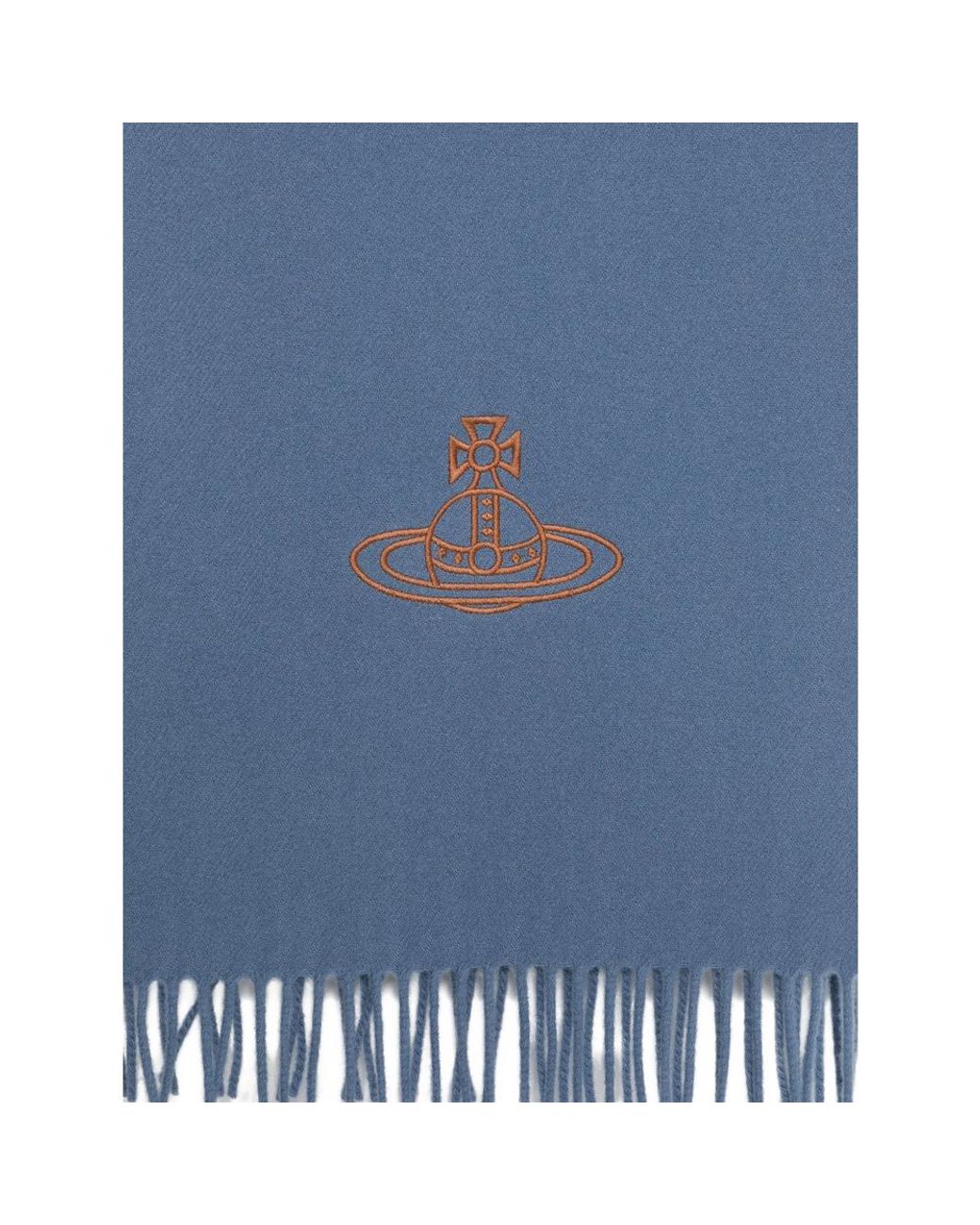 Vivienne Westwood Blue Orb-Embroidered Fringed Scarf