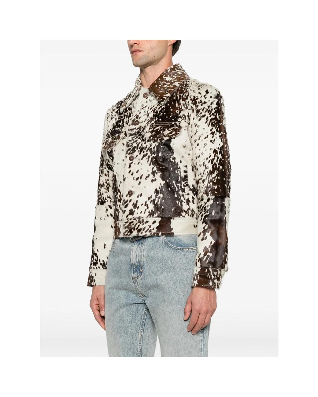 Amiri Blue Stud-Embellished Cow-Print Jacket for men