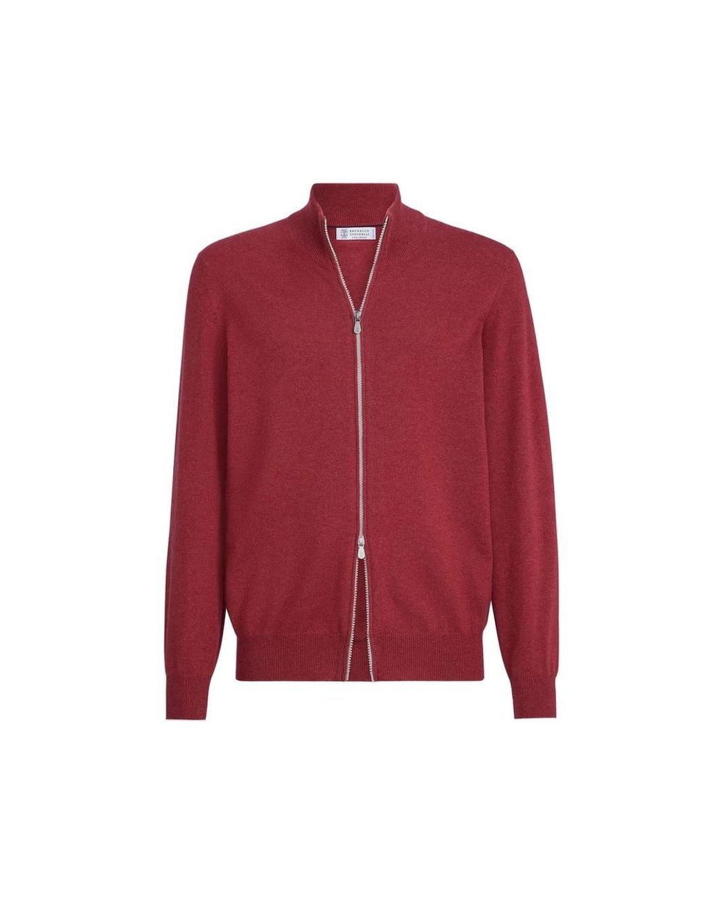 Brunello Cucinelli Red Cashmere Turtleneck Cardigan With Zipper for men