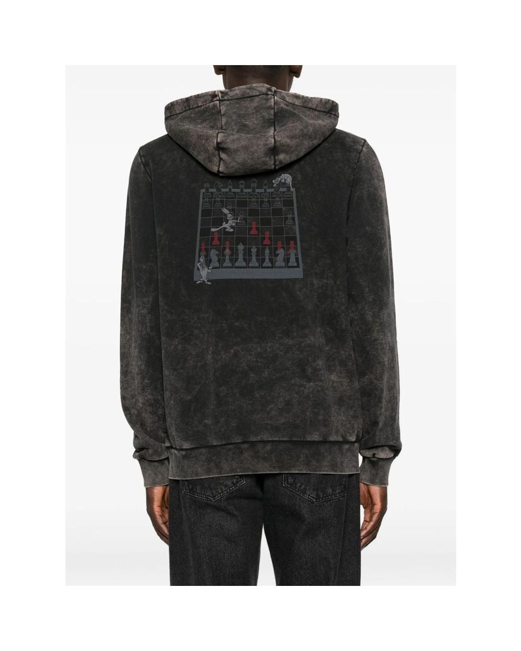 Iceberg Black Acid-Wash Logo-Patch Hoodie for men