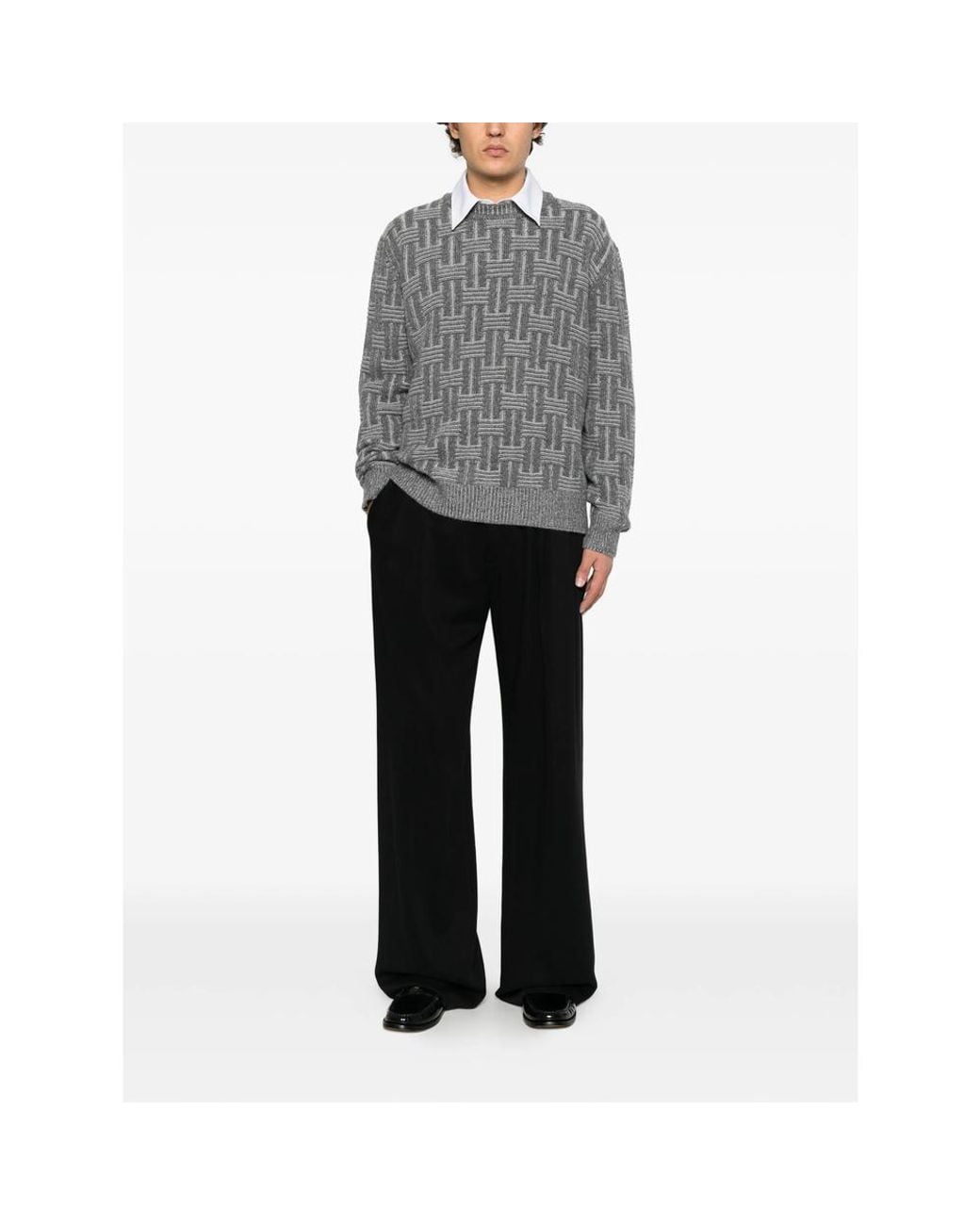 Drumohr Gray Basket-Weave Crew-Neck Sweater for men
