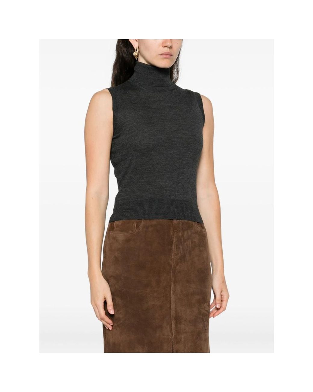 GOES BOTANICAL Black Roll-Neck Sleeveless Top