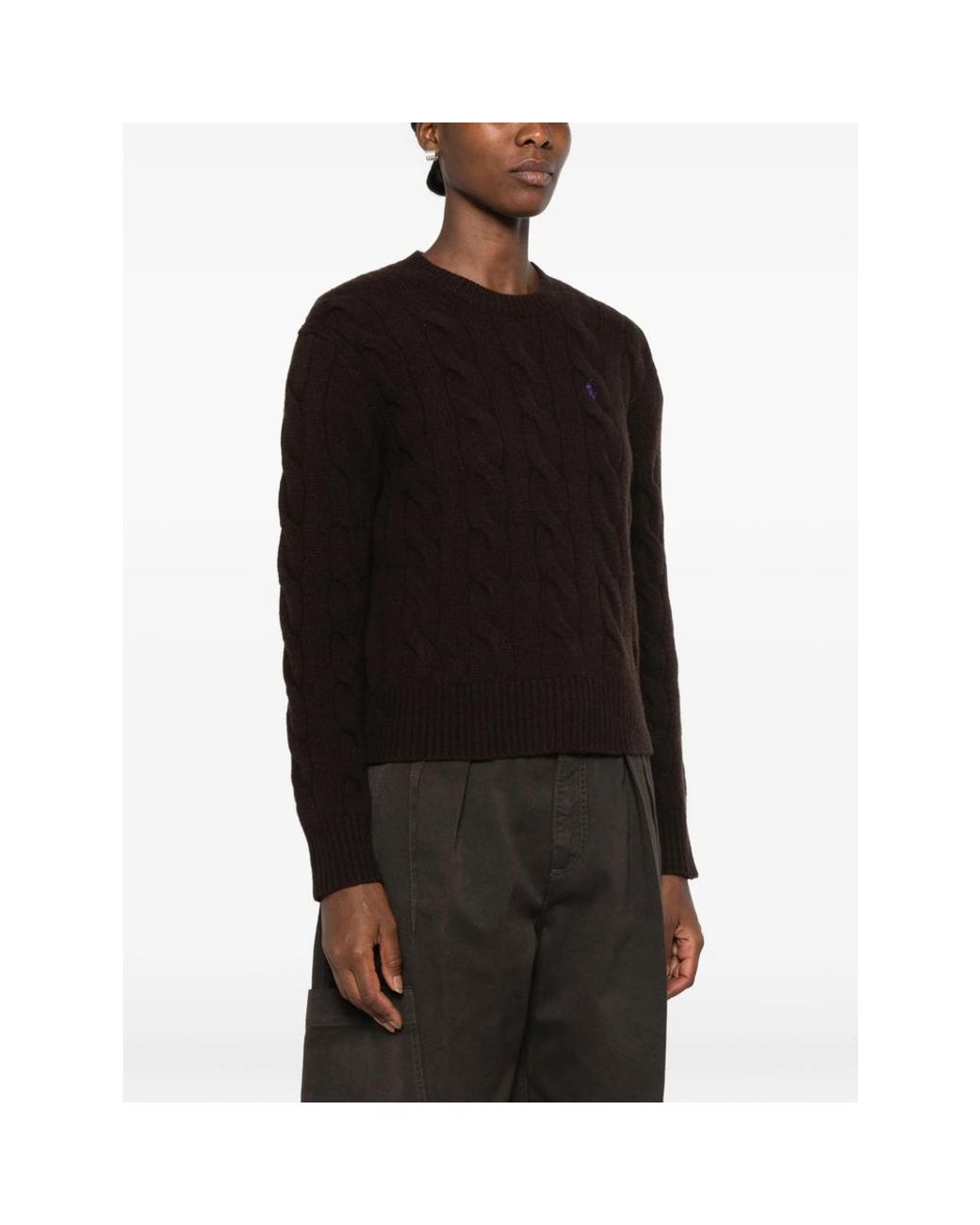 Ralph Lauren Black Cable-Knit Embroidered-Logo Sweater